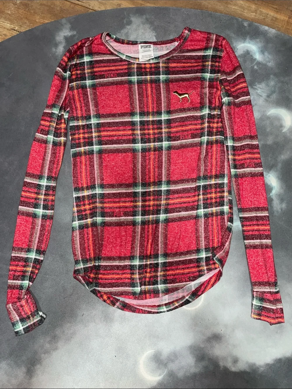 PINK Victoria's Secret Red Plaid Long-Sleeve Top & Shorts Pajama Set